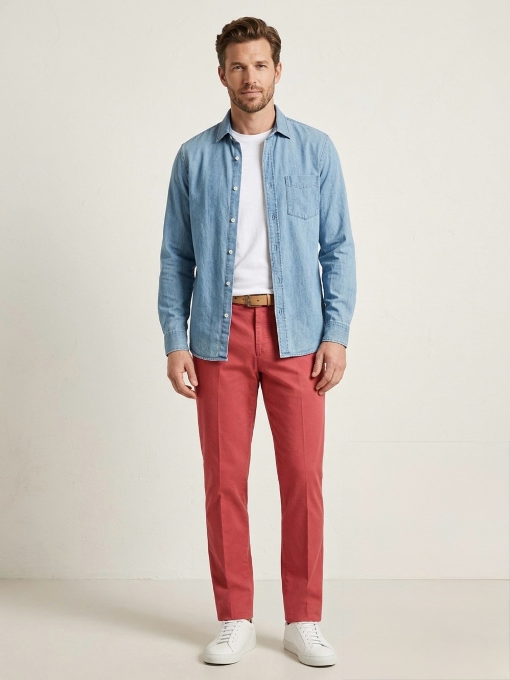 Incotex Chinolino Linen Cotton Trousers Pants Men 36 Salmon Coral Flat Front